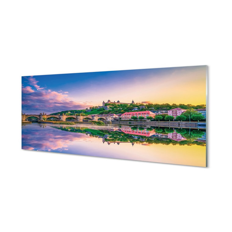 Szklany panel Niemcy Zachód słońca rzeka 125x50 cm