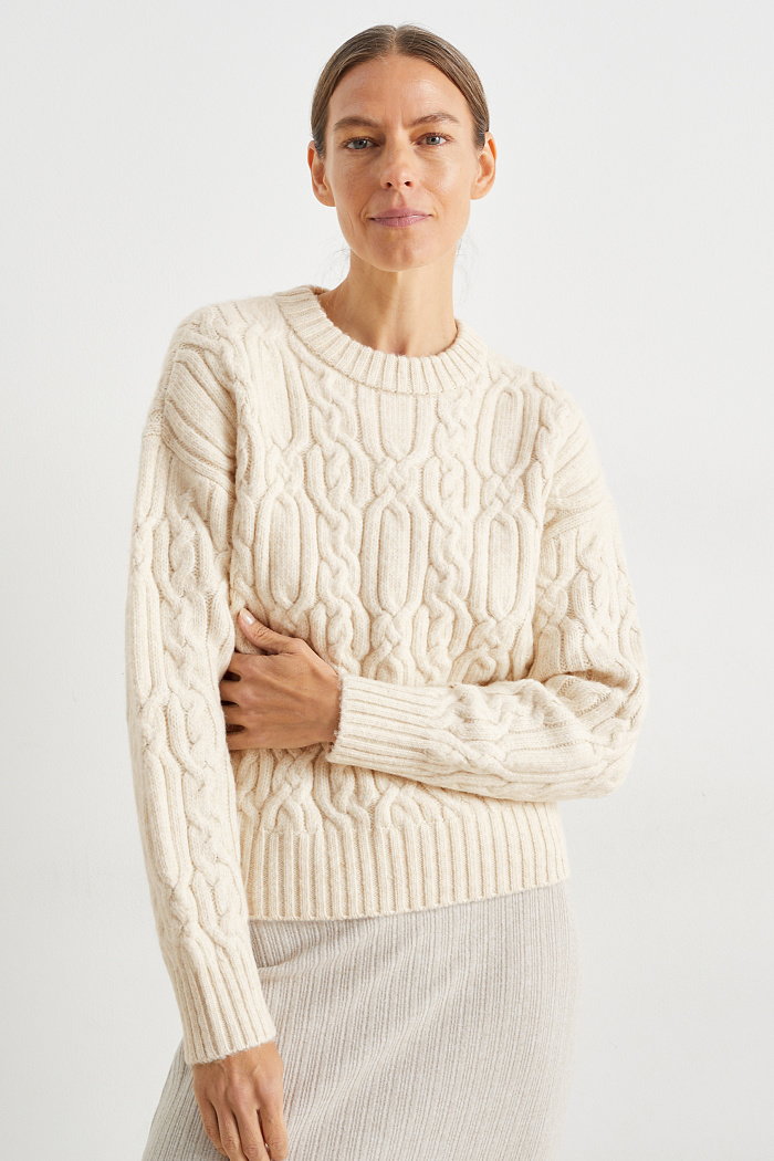C&A Sweter z wzorem warkocza, Beżowy, Rozmiar: XL