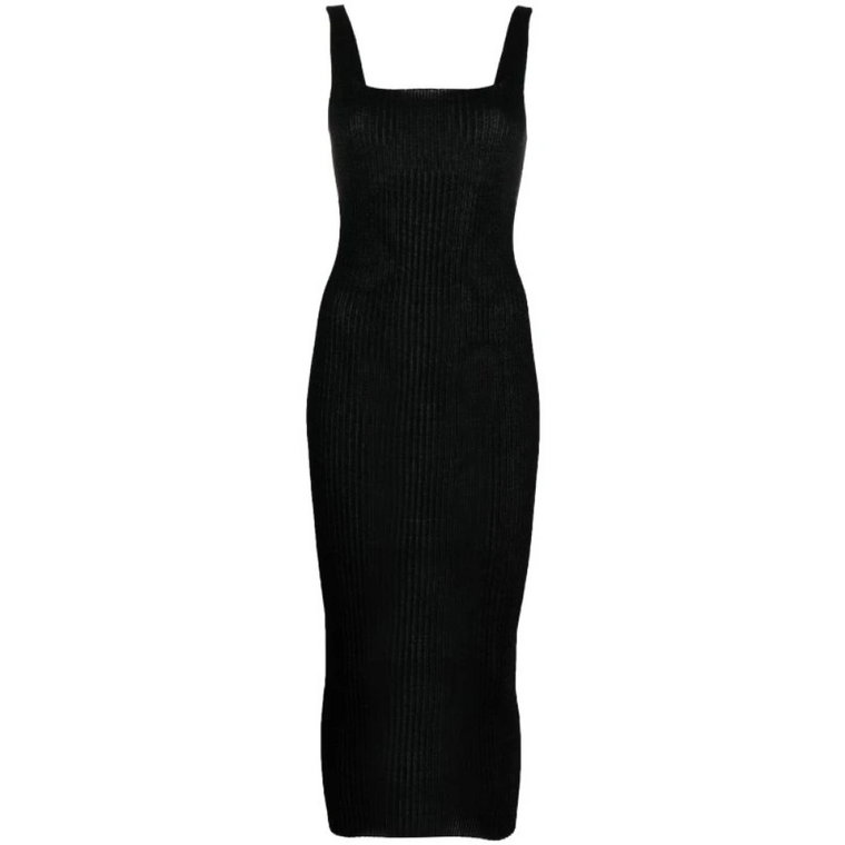 Czarna Sukienka z Kwadratowym Dekoltem i Wzorem w Paski A. Roege Hove
