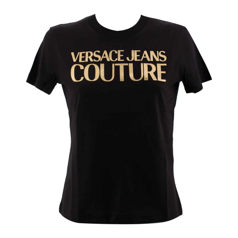 Czarne Swetry z Foiled Złotym Nadrukiem Logo Versace Jeans Couture
