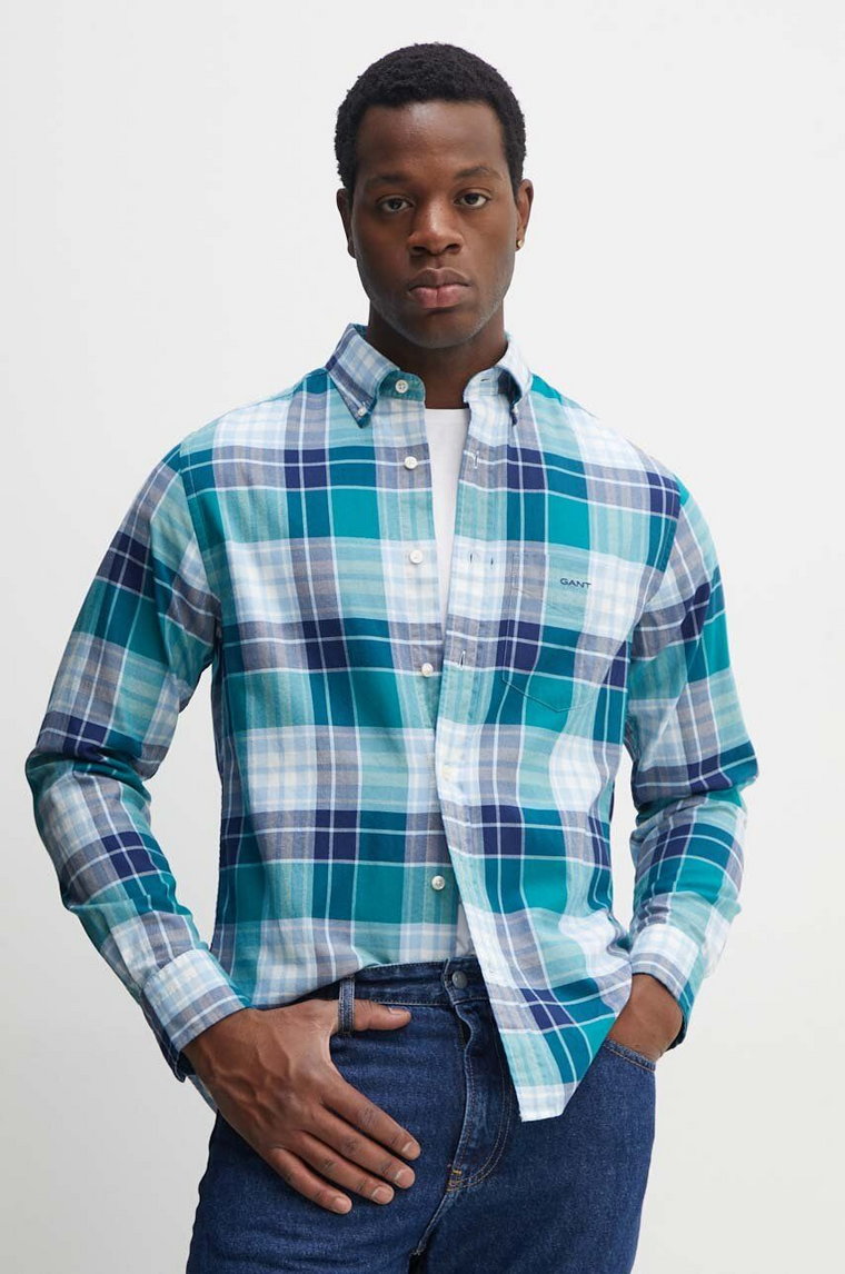 Gant koszula bawełniana męska kolor niebieski regular z kołnierzykiem button-down 3240148