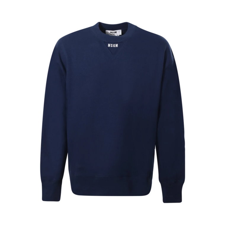 Niebieski Sweter z Okrągłym Dekoltem i Kontrastowym Logo Msgm