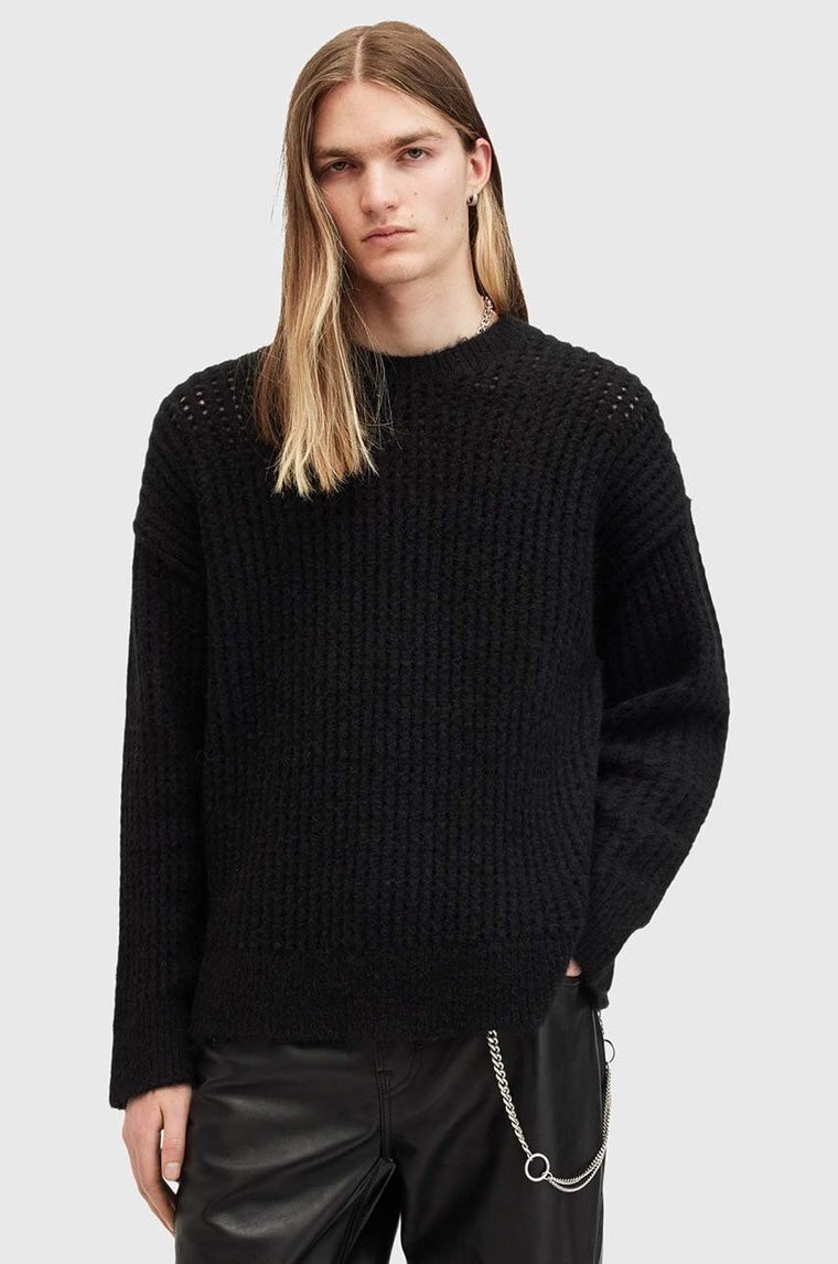 AllSaints sweter z domieszką wełny HARLEN CREW męski kolor czarny  M075KB