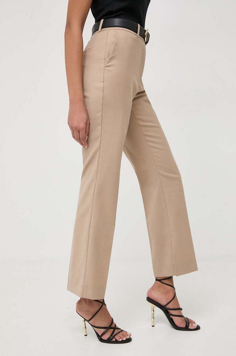 Ivy Oak spodnie z domieszką wełny kolor beżowy proste high waist IO115166