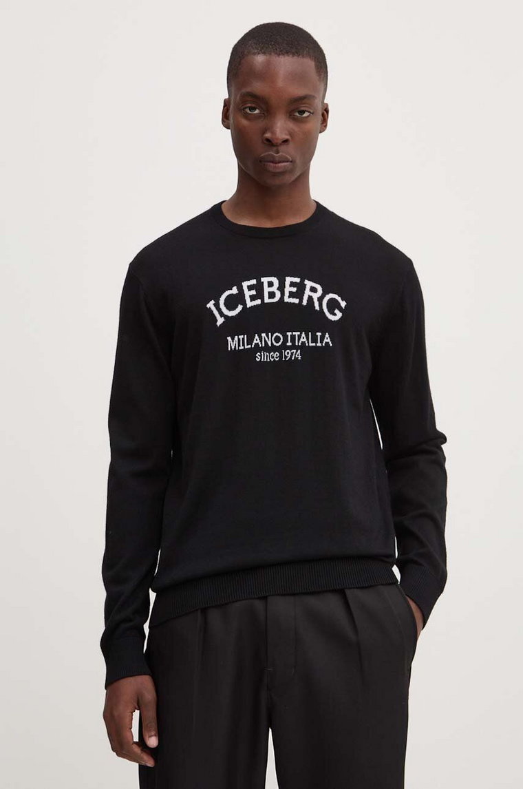 Iceberg sweter wełniany męski kolor czarny lekki A001 9005