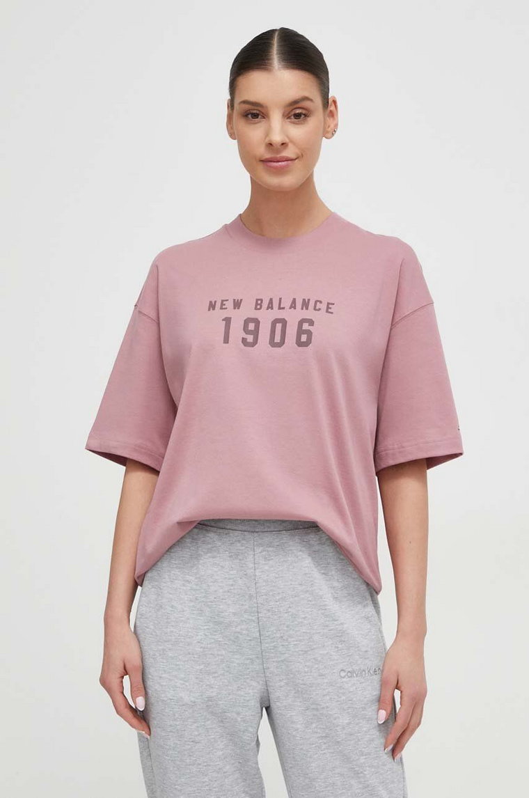 New Balance t-shirt bawełniany WT41519RSE damski kolor różowy
