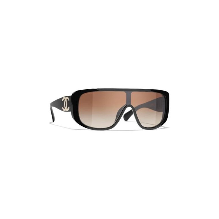 Eleganckie czarne okulary przeciwsłoneczne z brązowymi soczewkami Chanel