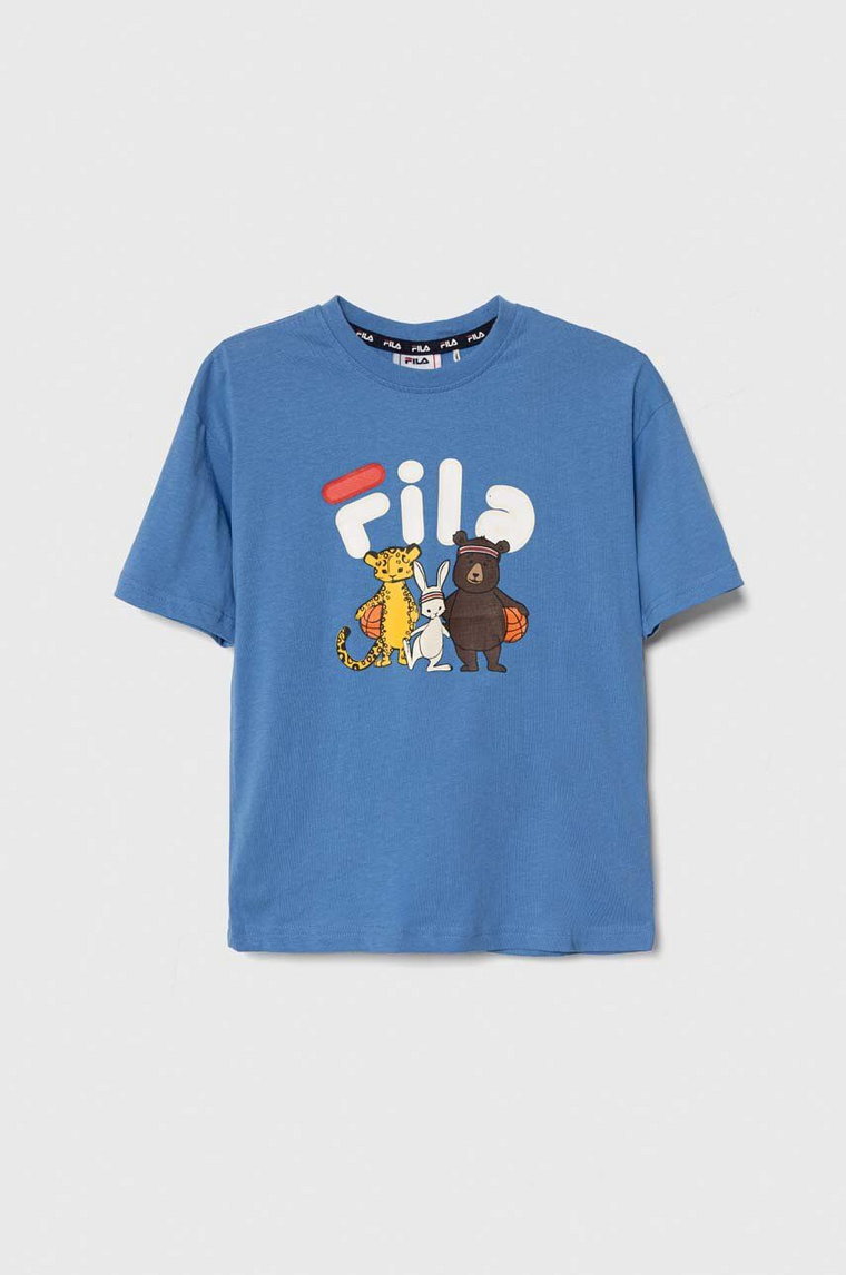 Fila t-shirt bawełniany dziecięcy LAABER kolor niebieski z nadrukiem