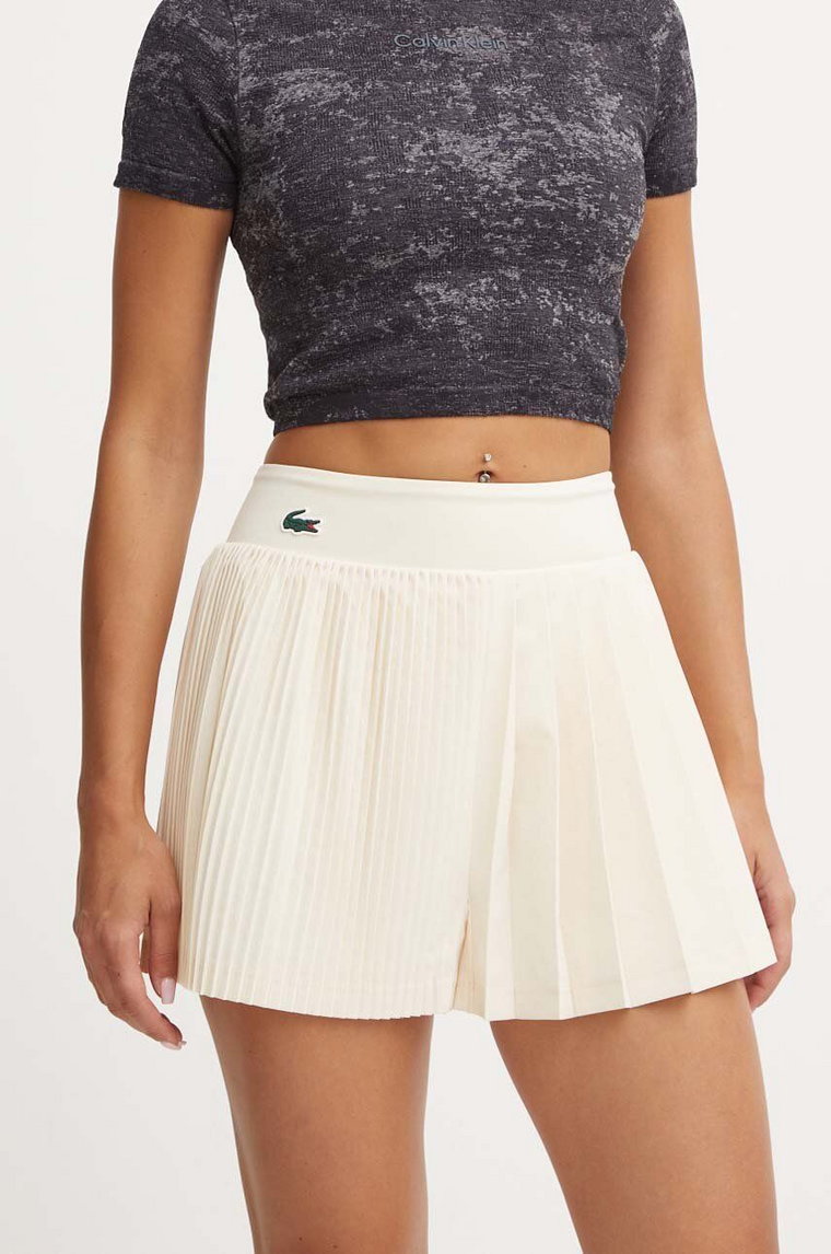 Lacoste szorty damskie kolor beżowy gładkie high waist GF7474