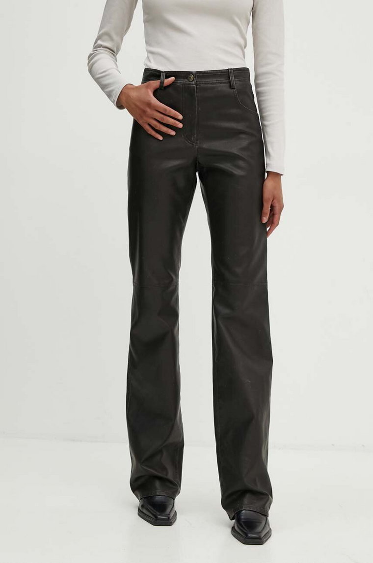 MSGM spodnie damskie kolor czarny proste high waist 3741MDP03L.247622