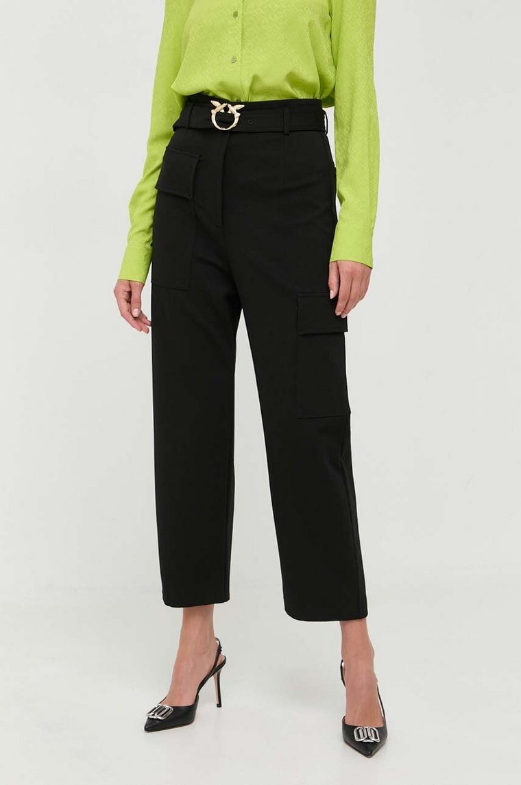 Pinko spodnie damskie kolor czarny szerokie high waist 101859.A184