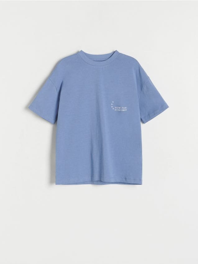 Reserved - T-shirt oversize z nadrukiem - niebieski