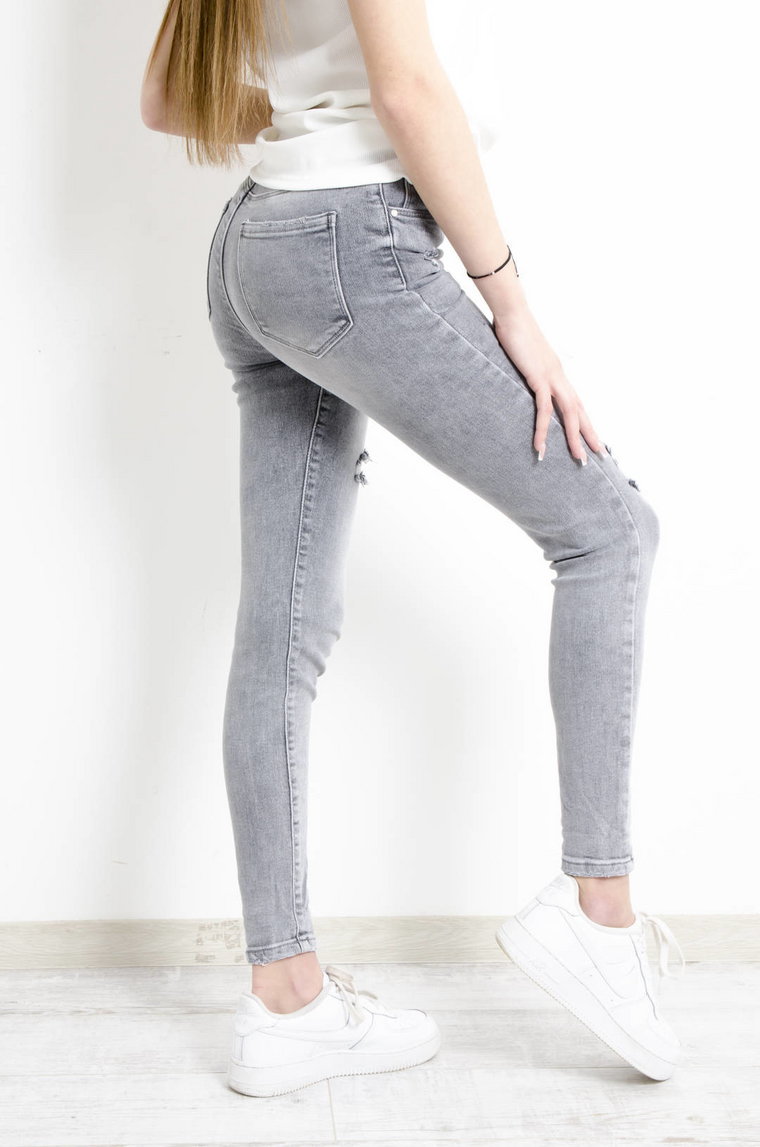 SPODNIE JEANSOWE SKINNY Z PRZETARCIAMI - WYSOKI STAN