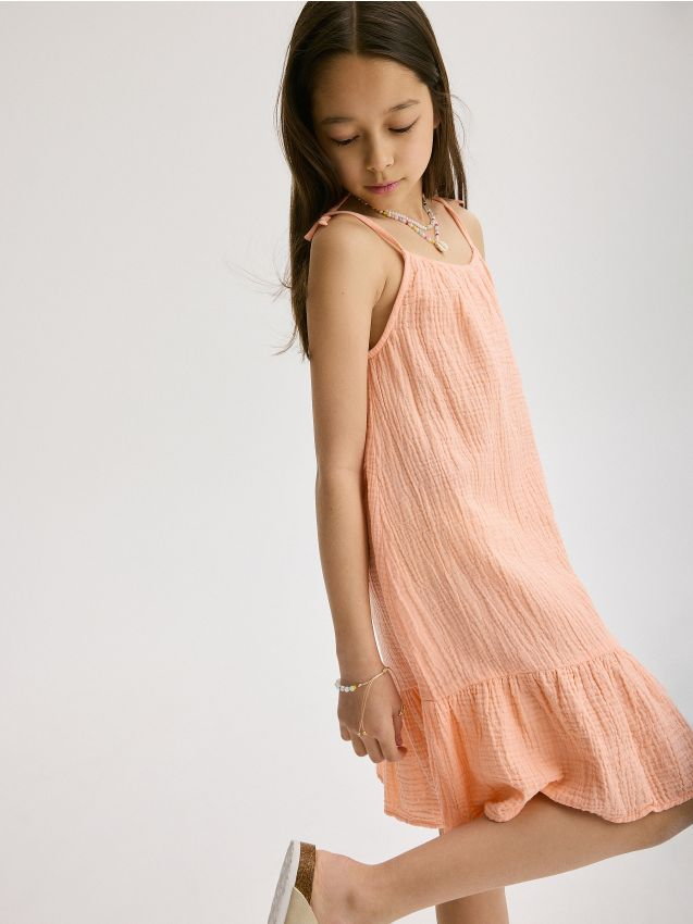 Reserved - Muślinowa sukienka na ramiączkach - pomarańczowy