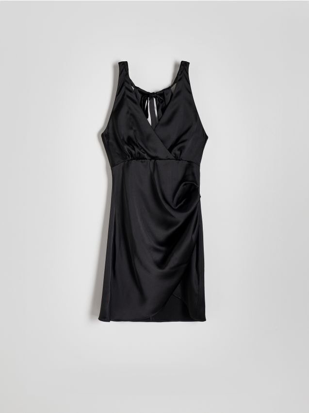 Reserved - Sukienka mini z drapowaniem - czarny