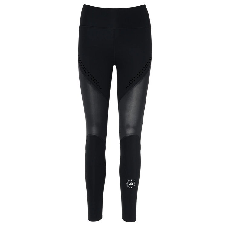 Czarne techniczne legginsy z perforowanymi detalami i nadrukiem logo Adidas by Stella McCartney