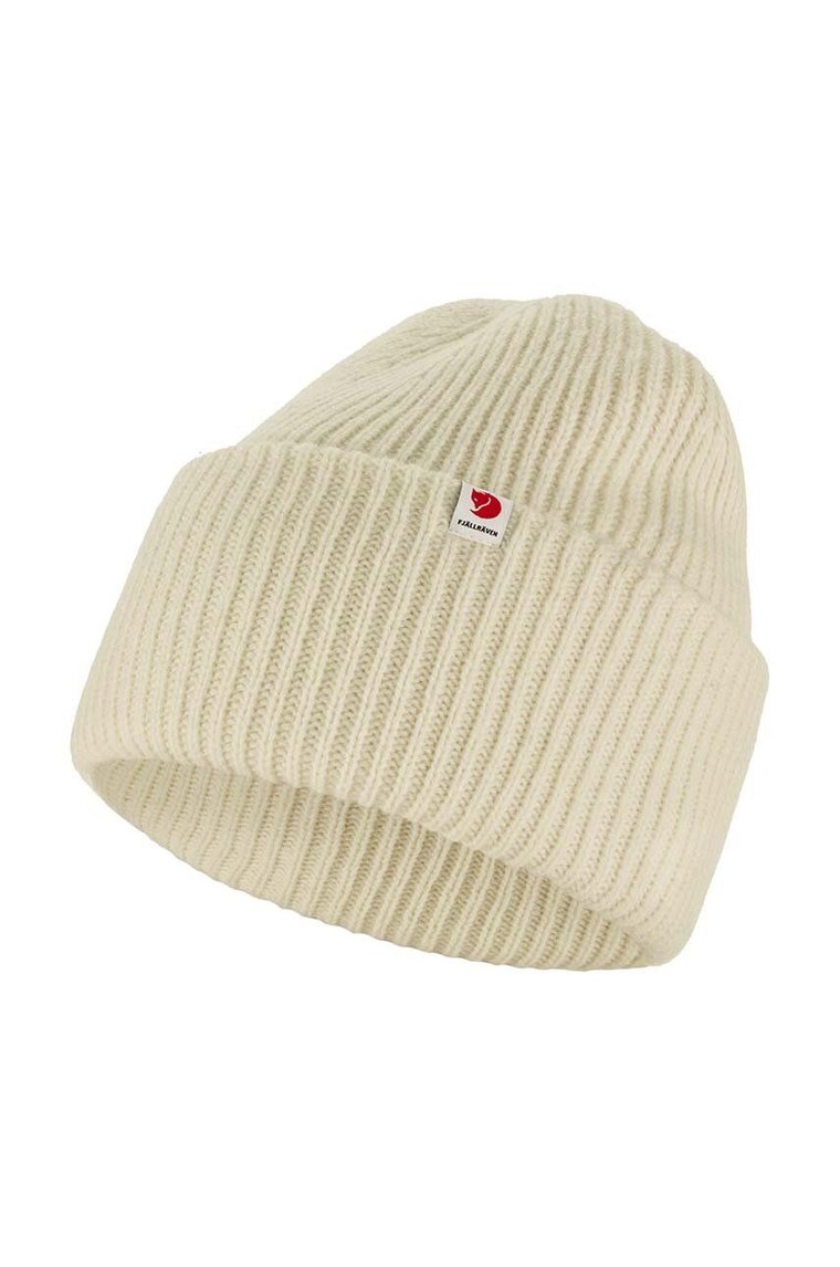 Fjallraven czapka wełniana Heavy Beanie kolor biały z grubej dzianiny wełniana F12100006.113