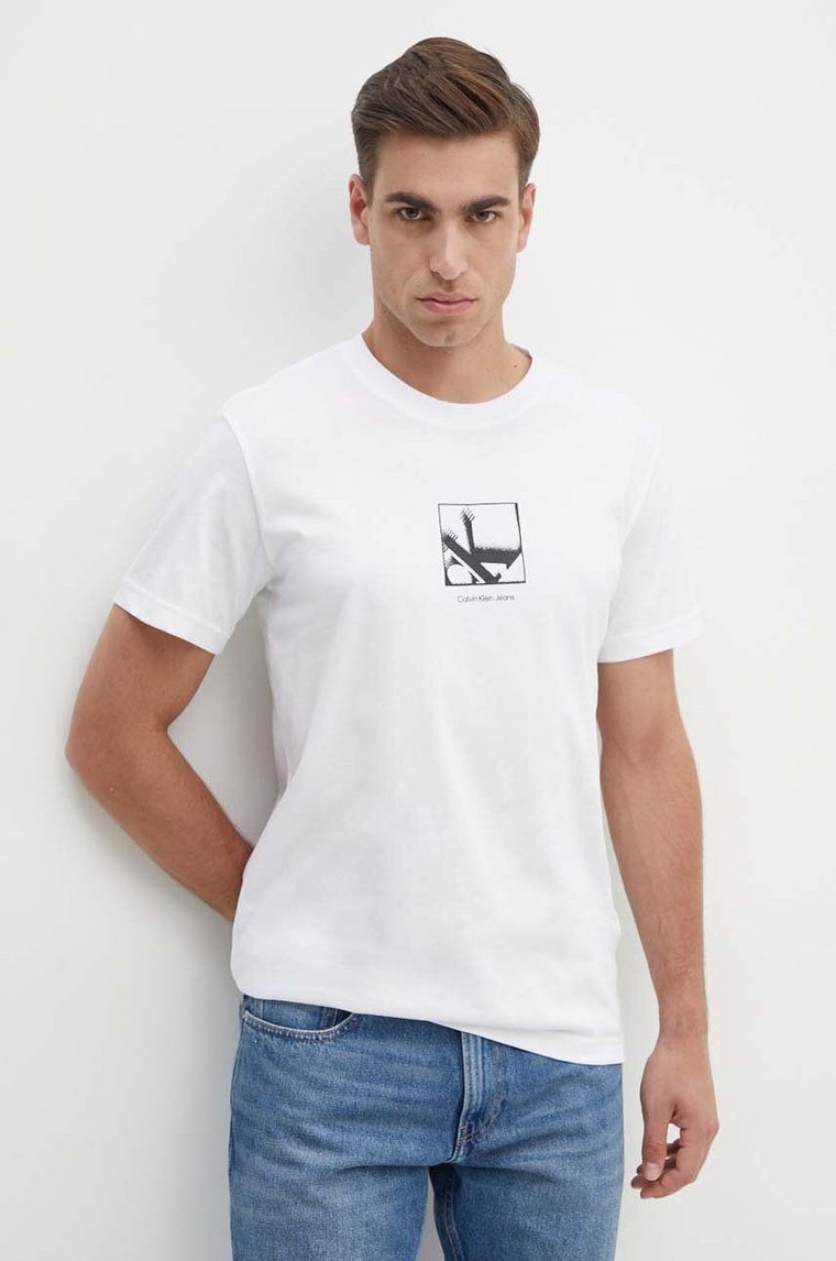 Calvin Klein Jeans t-shirt bawełniany męski kolor biały z nadrukiem J30J325687