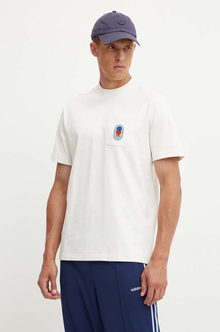 adidas Originals t-shirt bawełniany męski kolor beżowy z aplikacją IX6754