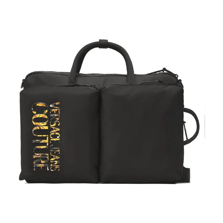 Czarny plecak męski z kontrastowym logo Versace Jeans Couture