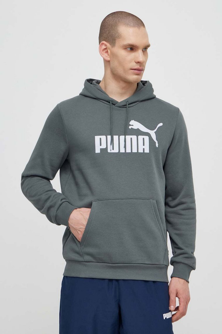Puma bluza męska kolor szary z kapturem z nadrukiem 586687