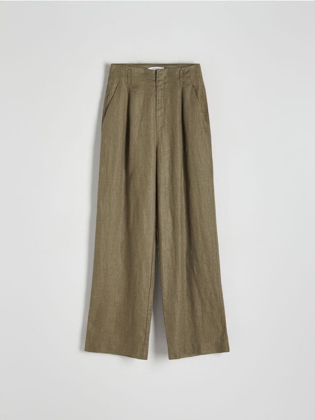 Reserved - Lniane spodnie - jasnozielony