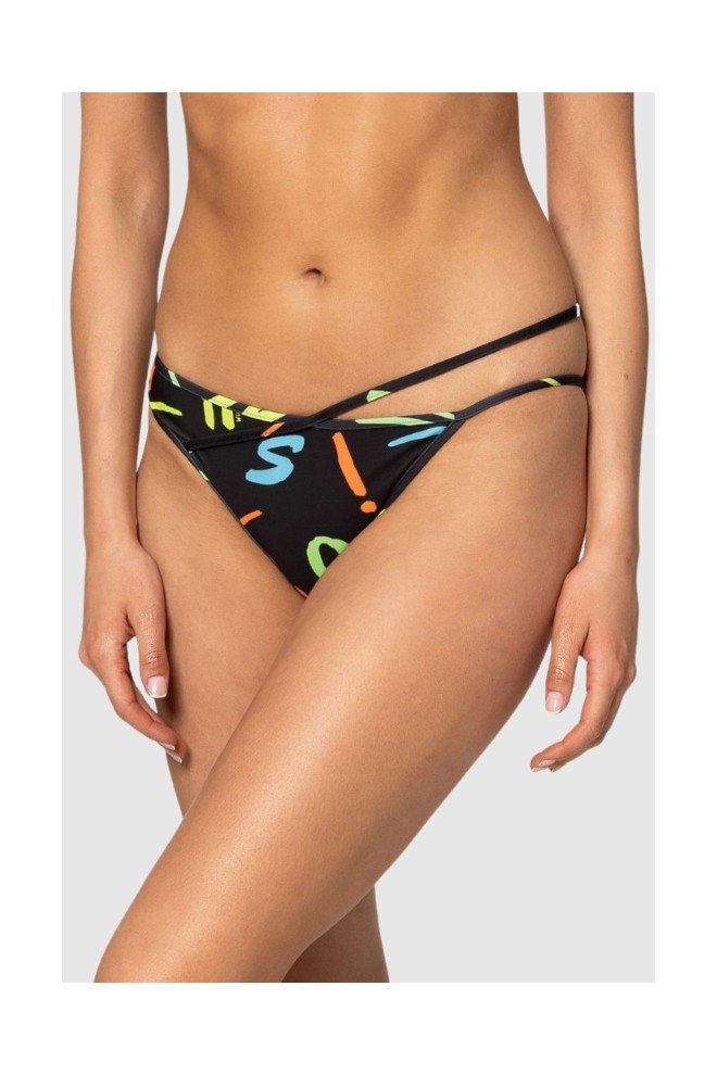 MOSCHINO Czarny dół od bikini w neonowe litery