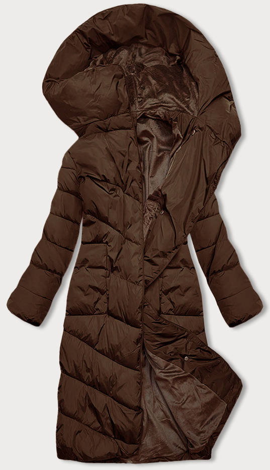 Długa zimowa kurtka damska brązowa (2M-033)