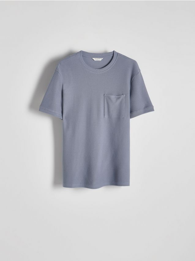 Reserved - Strukturalny t-shirt slim - jasnoniebieski