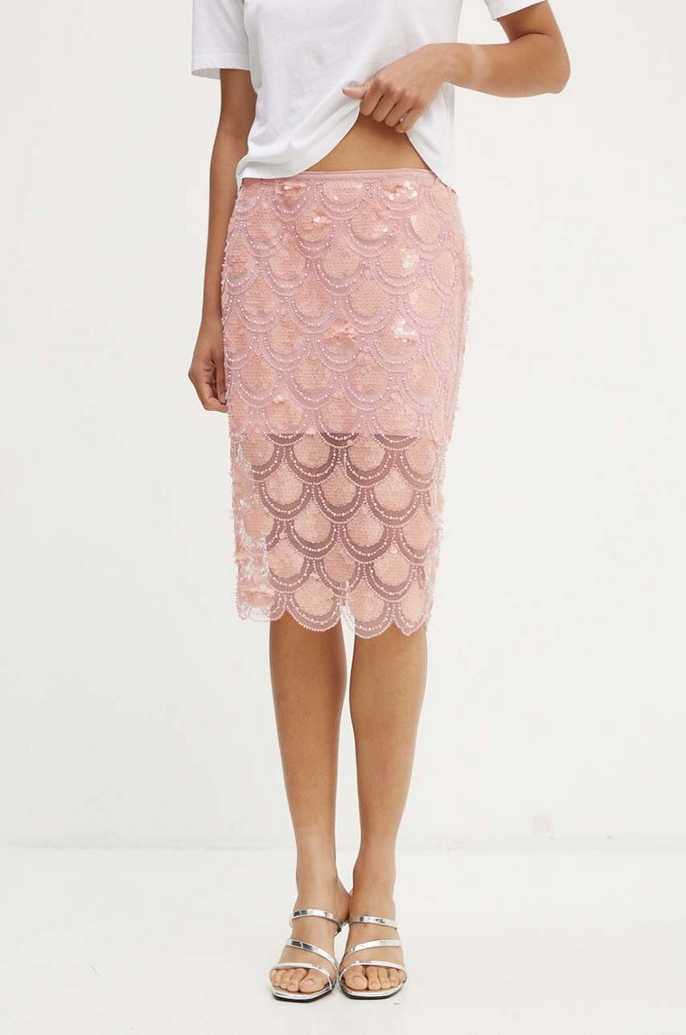 Rotate spódnica Sequin Pencil Skirt kolor różowy midi prosta 1134461922