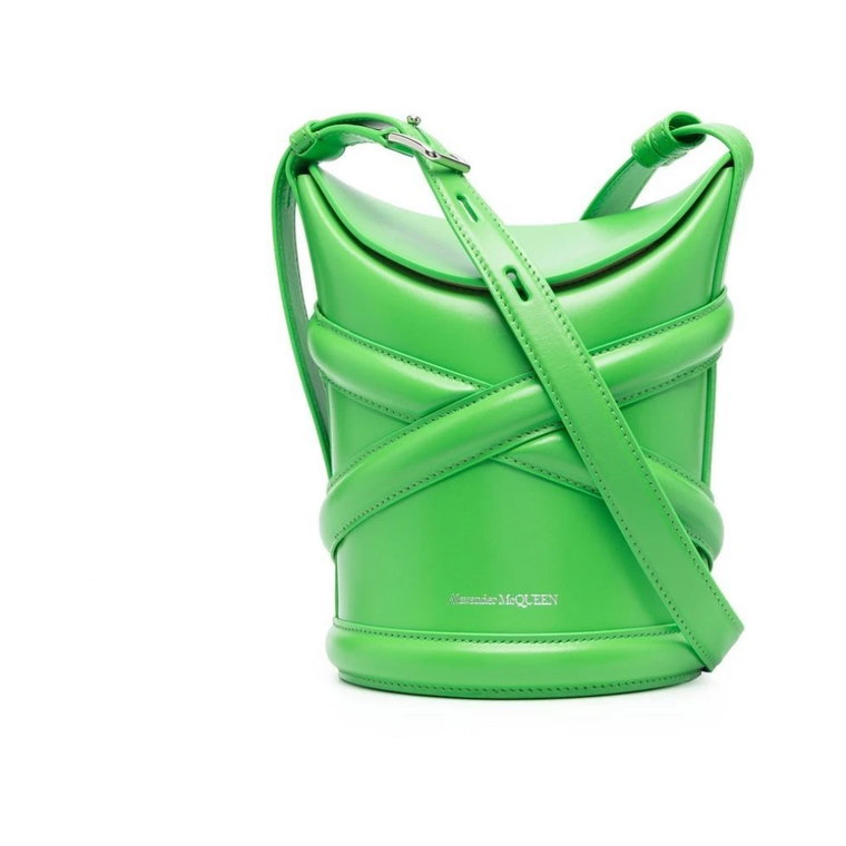 Zielona Torba Curve Bucket z Przekładanym Paskiem Alexander McQueen