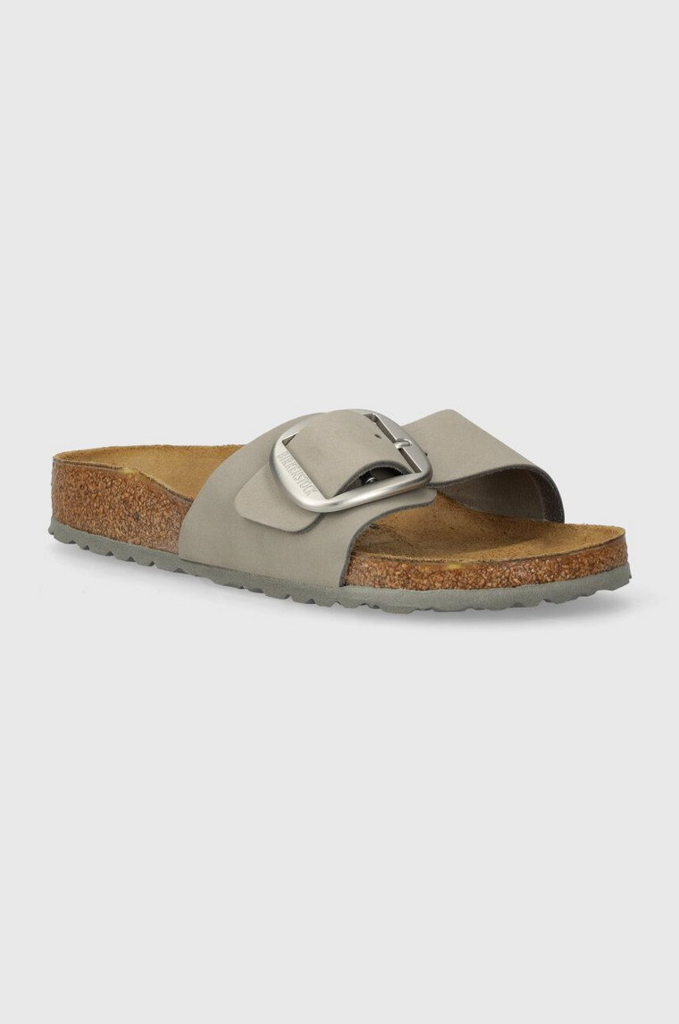 Birkenstock klapki nubukowe Madrid Big Buckle kolor szary 1022176