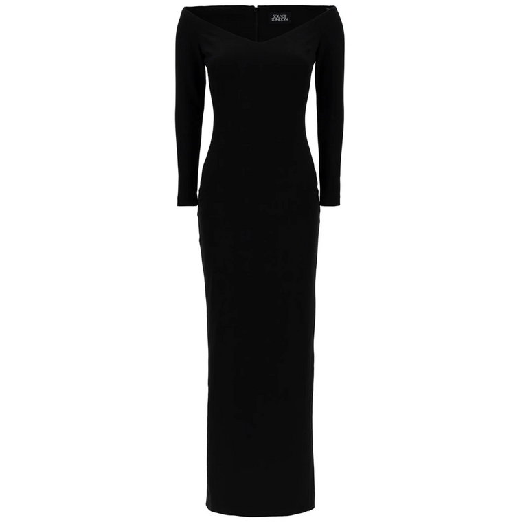 Czarna Sukienka Maxi z Odkrytymi Ramionami Solace London