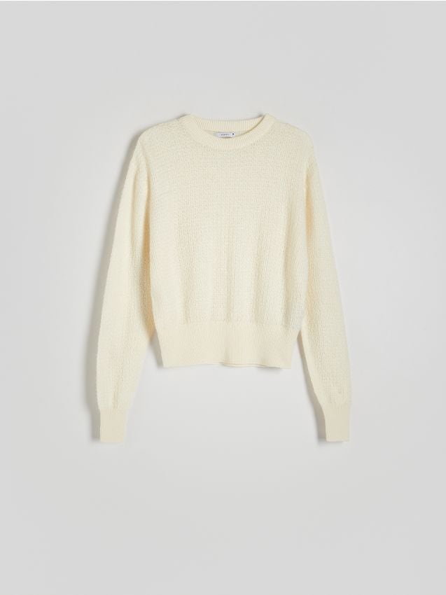 Reserved - Strukturalny sweter z bawełną - złamana biel
