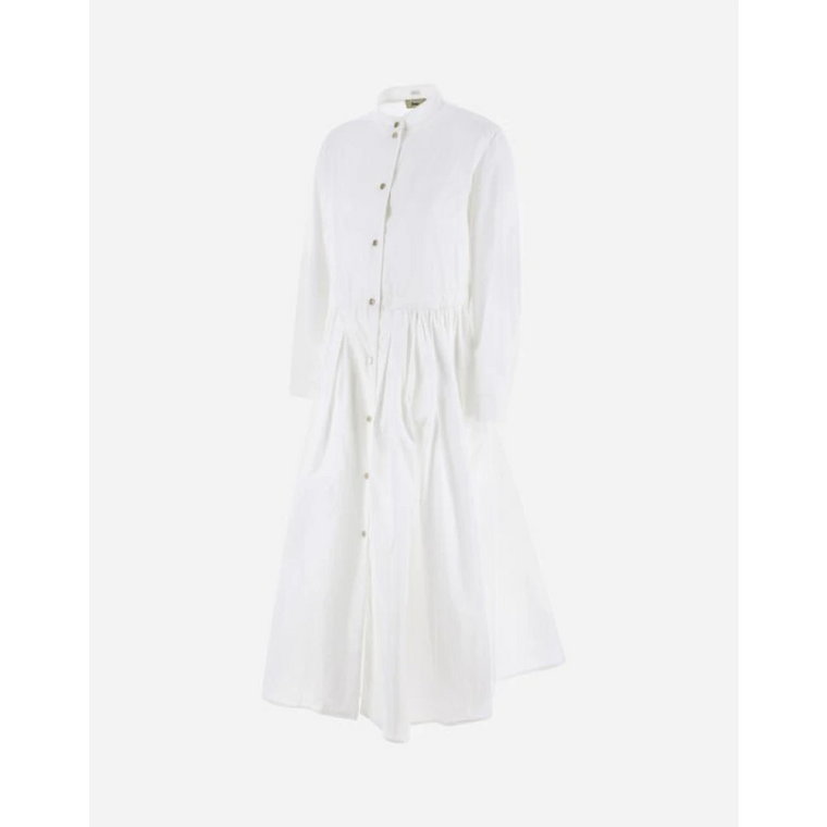 Biała Sukienka Koszulowa z Bawełny Herno