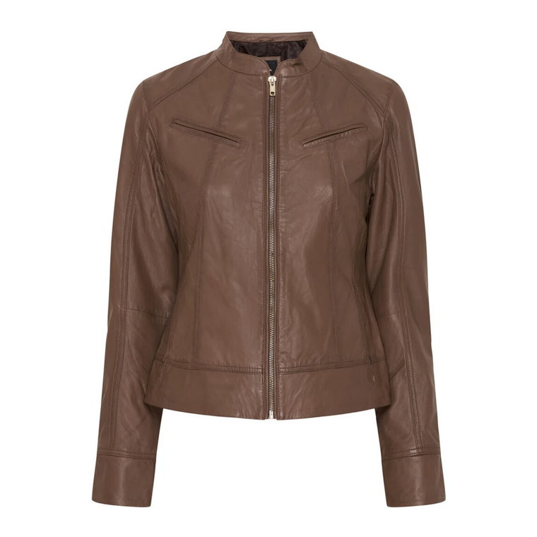 Głęboki Biker Jacket w Kolorze Deep Taupe z Błyszczącymi Srebrnymi Akcentami Btfcph