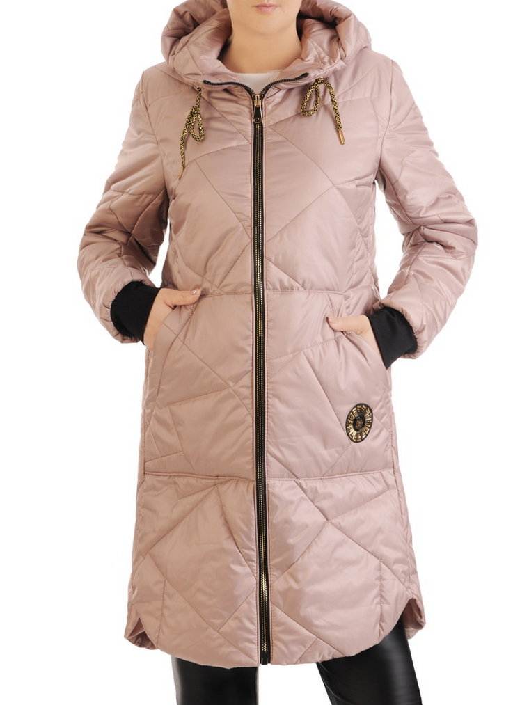 Długa beżowa kurtka zimowa z ozdobnym pikowaniem 34823