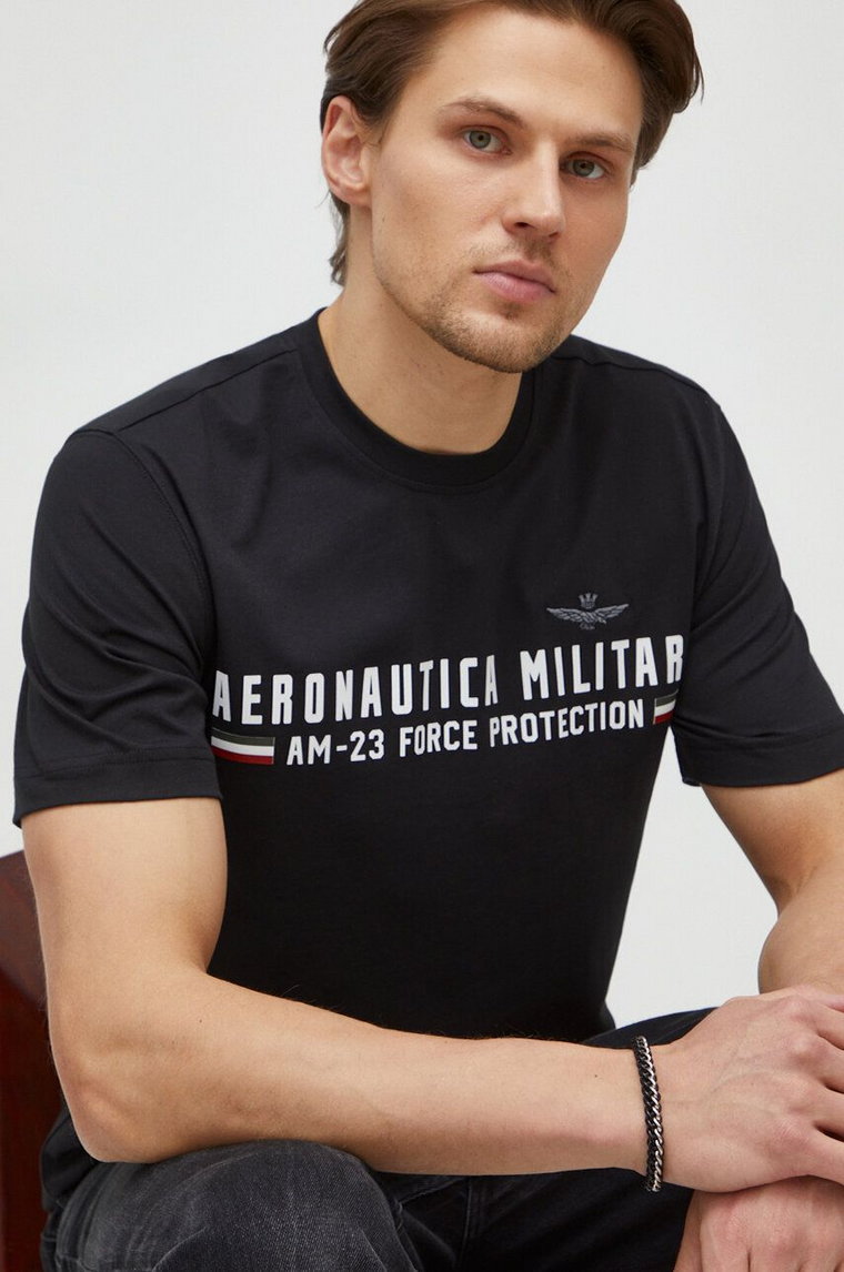 Aeronautica Militare t-shirt bawełniany męski kolor czarny z nadrukiem TS1942J538