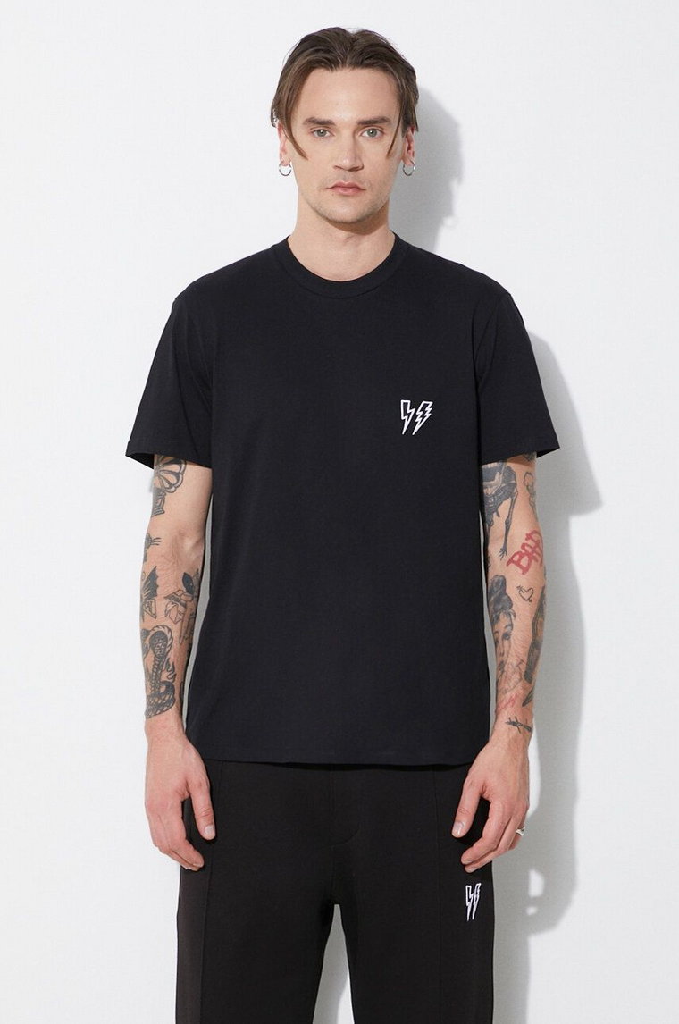 Neil Barrett t-shirt bawełniany Slim Double Bolt męski kolor czarny z aplikacją MY70218R-Y523-001N