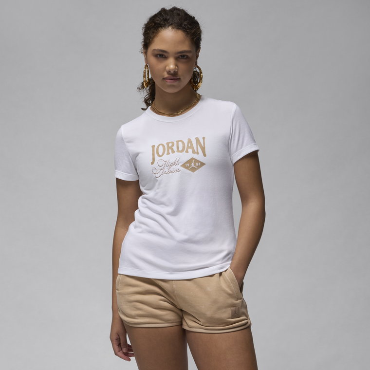 T-shirt damski o dopasowanym kroju z nadrukiem Jordan - Biel