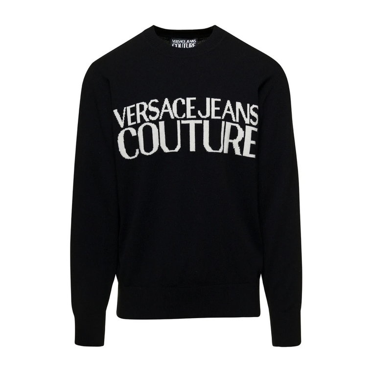 Czarne Swetry z Logo Front Versace Jeans Couture