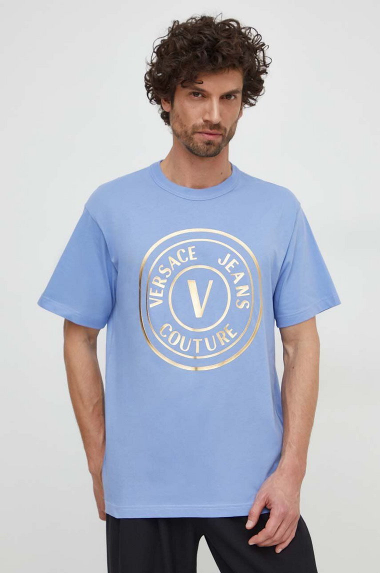 Versace Jeans Couture t-shirt bawełniany męski kolor niebieski z nadrukiem 76GAHT04 CJ00T