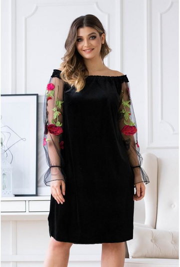 Czarna welurowa sukienka hiszpanka z koronką i różami - mirella 4 (50/52)