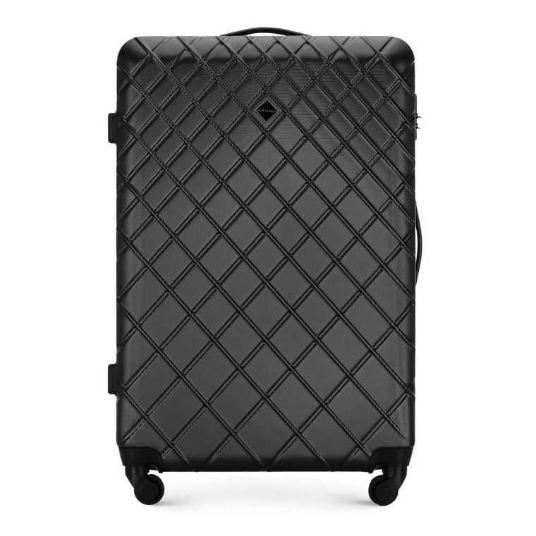 Duża walizka z ABS-u w ukośną kratkę stalowo-czarna