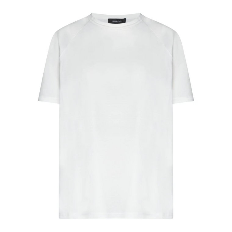 Biała Bawełniana Koszulka z Okrągłym Dekoltem Fabiana Filippi