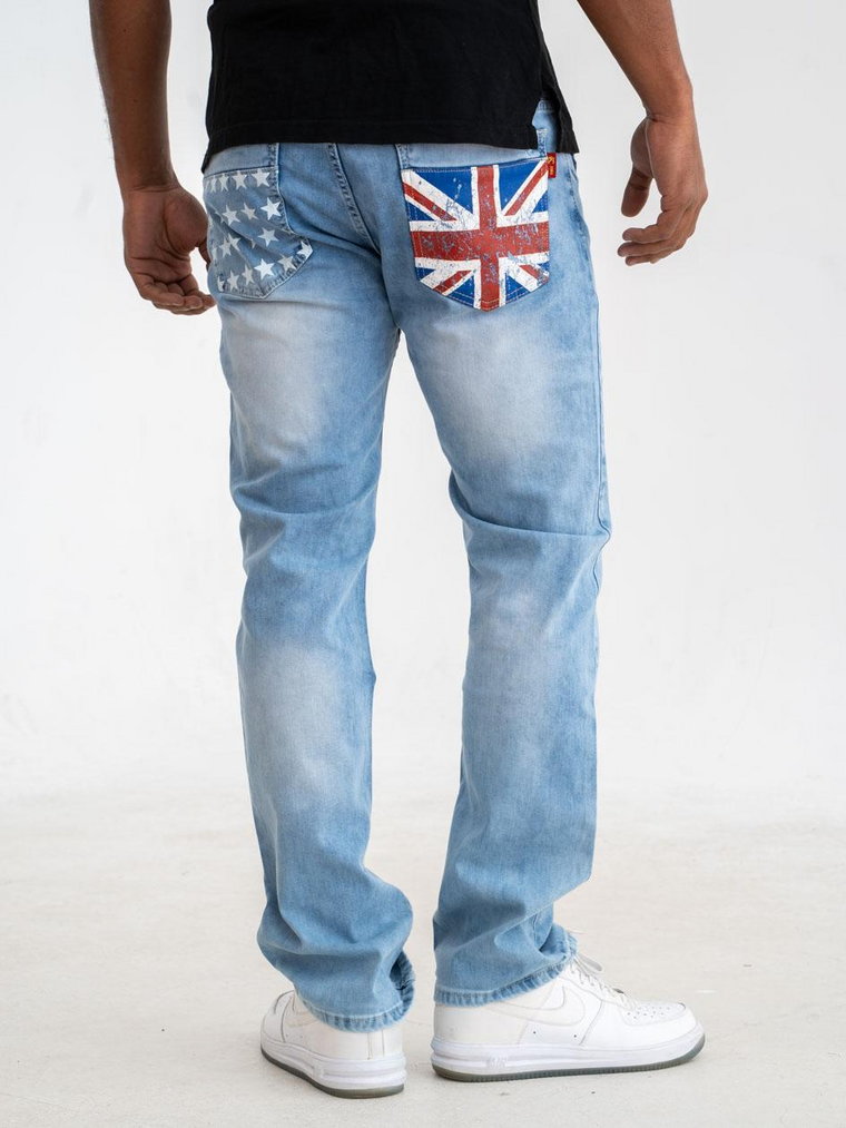Spodnie Jeansowe Męskie Jasne Niebieskie Royal Blue Flag