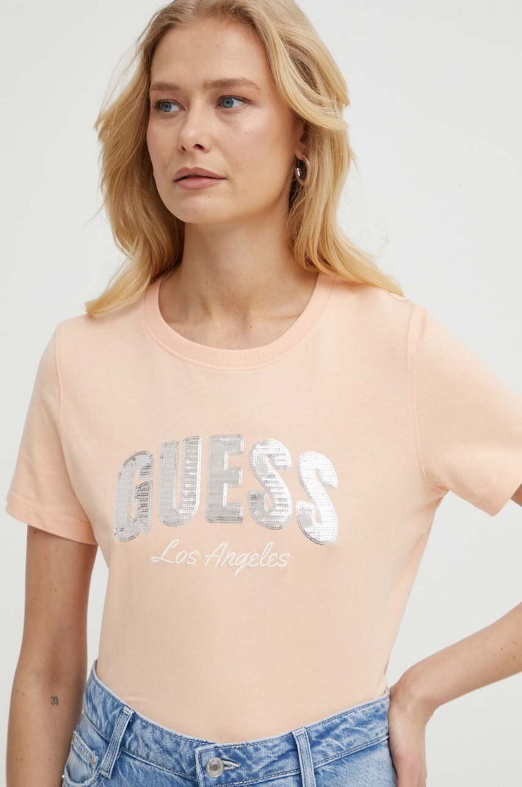 Guess t-shirt bawełniany damski kolor pomarańczowy W4GI31 I3Z14