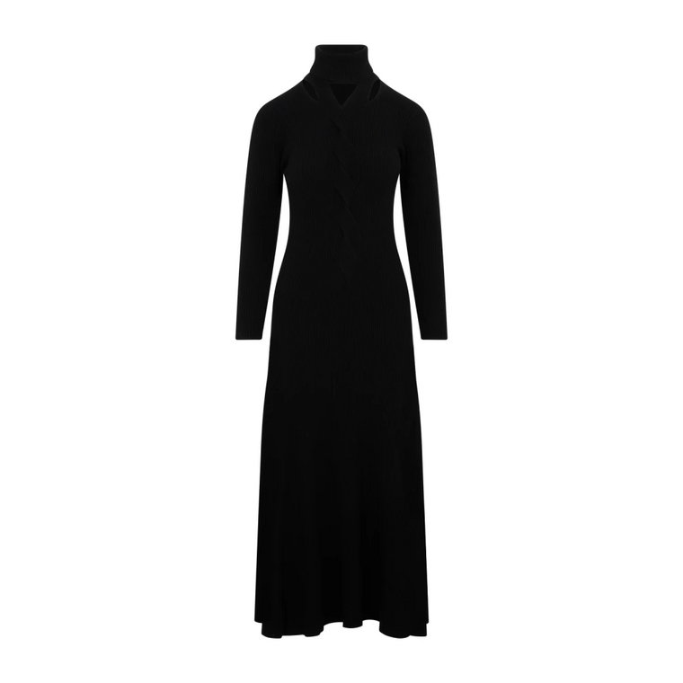Czarna Wełniana Sukienka z Długim Rękawem Fabiana Filippi