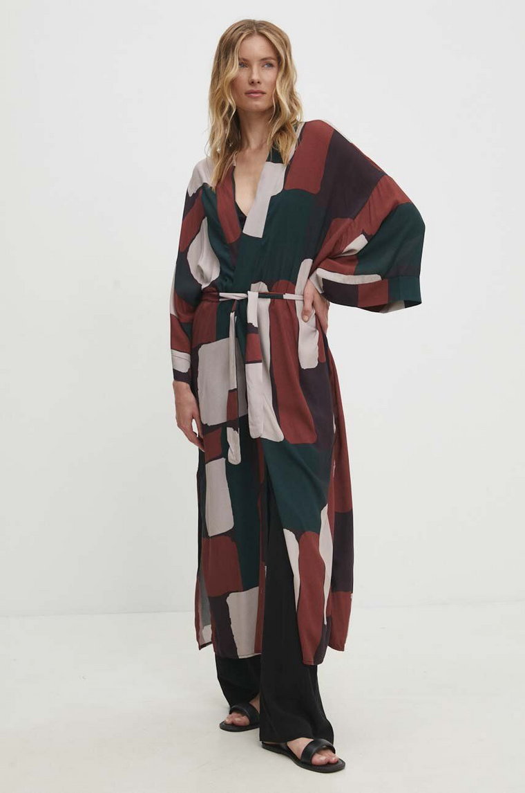 Answear Lab kimono kolor bordowy oversize wzorzysta