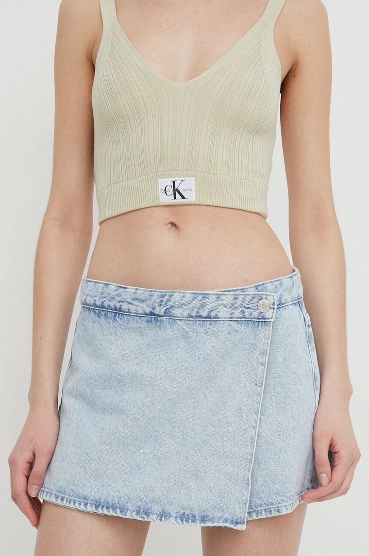 Calvin Klein Jeans szorty jeansowe damskie kolor niebieski gładkie high waist